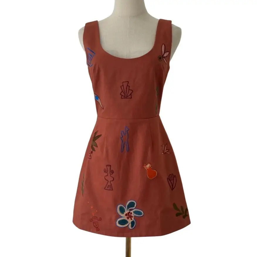 Alemais Dusty Embroidered Mini Dress in Rust - Dress