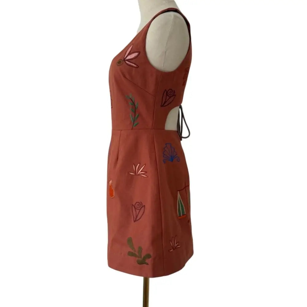 Alemais Dusty Embroidered Mini Dress in Rust - Dress