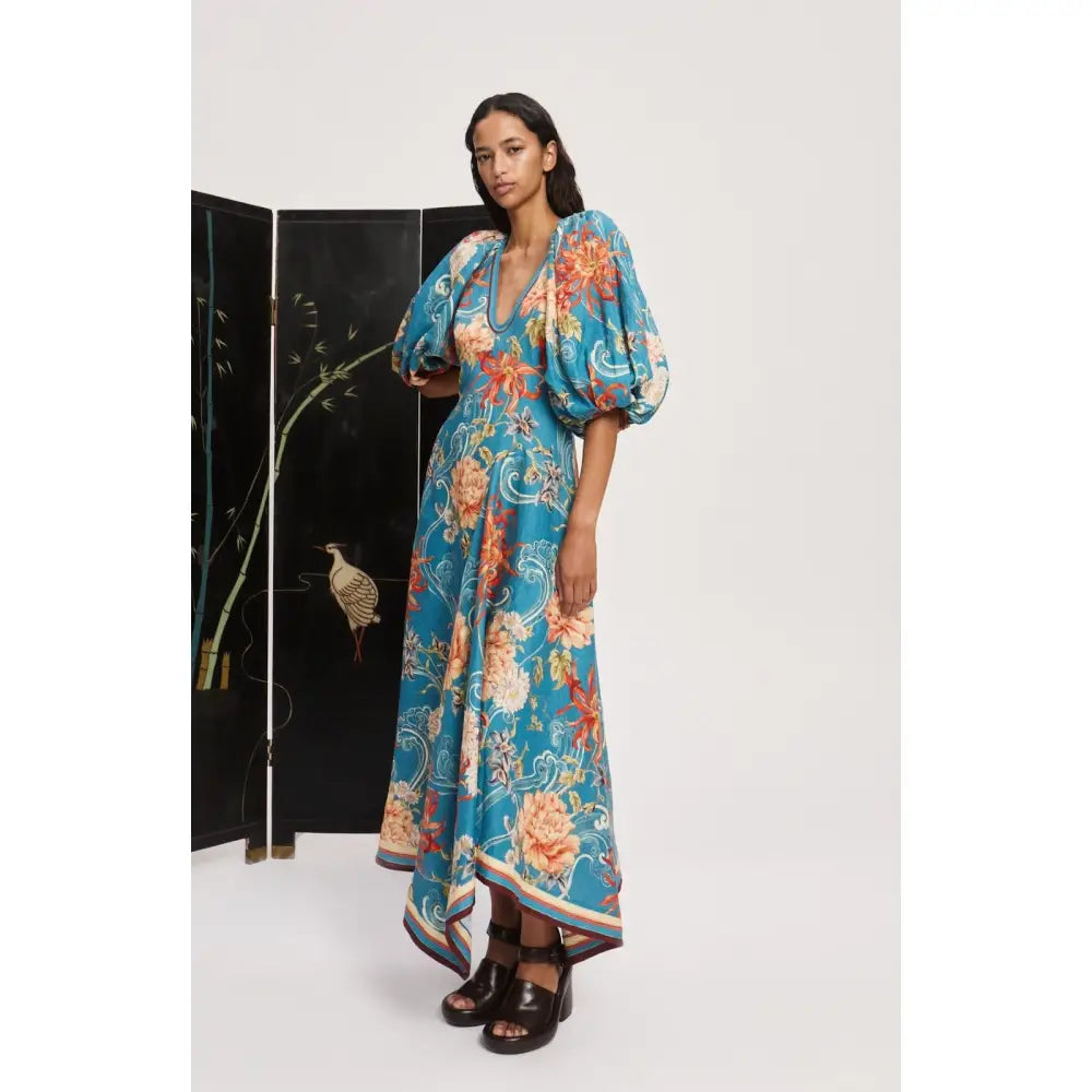 ALEMAIS fletcher puff sleeve ramie midi dress Dress