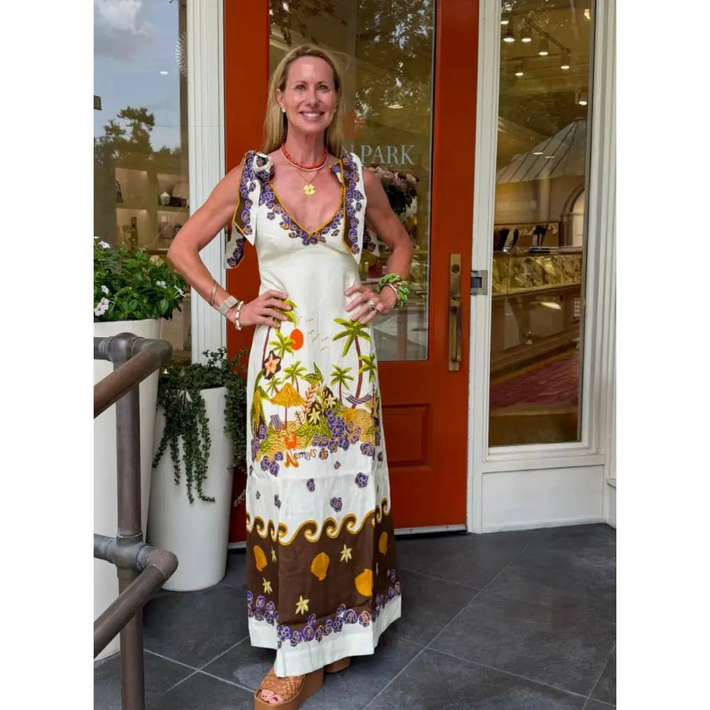 Alemais Island Cove Ballet Day printed linen midi dress - Dress