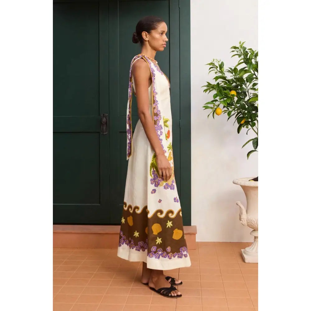 Alemais Island Cove Ballet Day printed linen midi dress - Dress