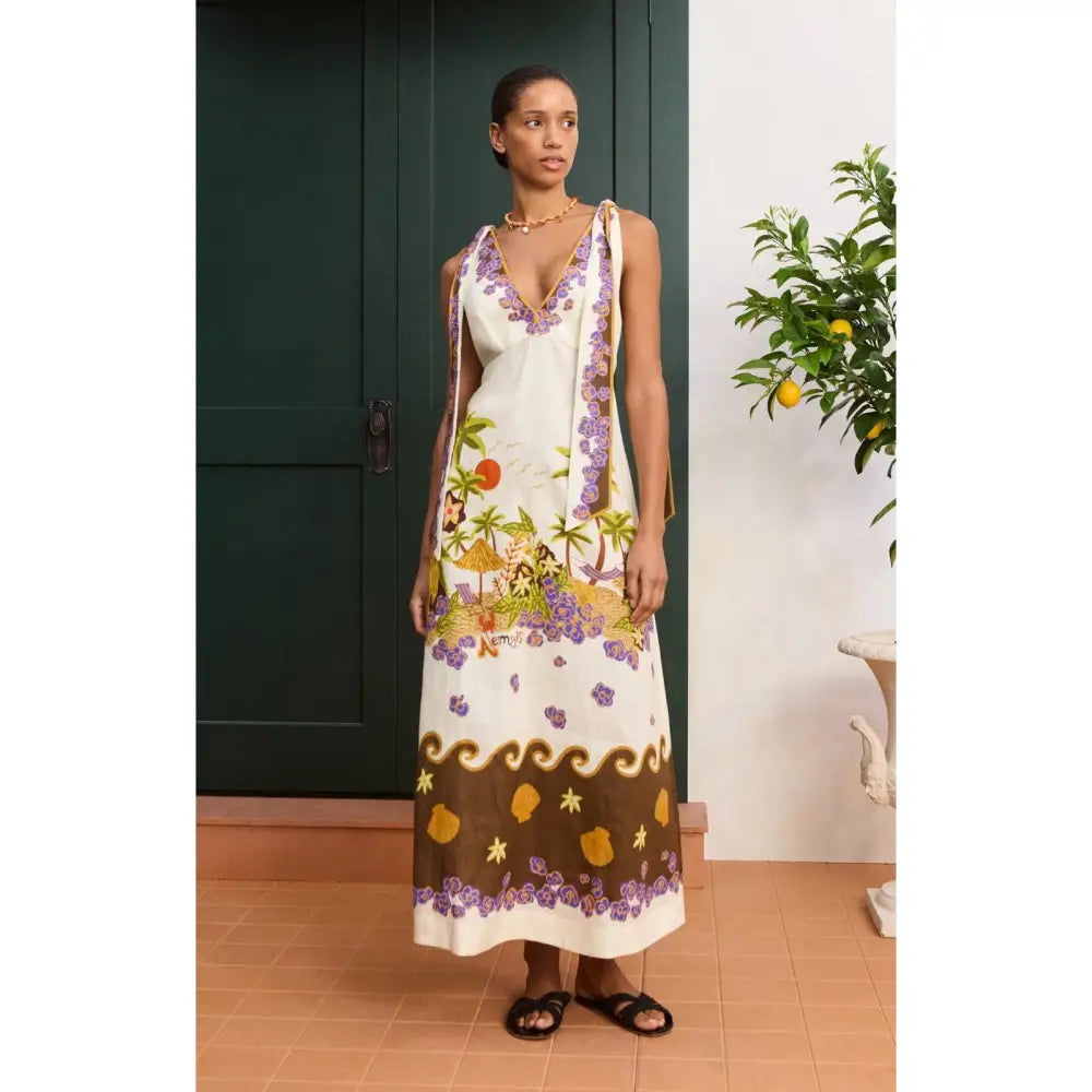 Alemais Island Cove Ballet Day printed linen midi dress - Dress