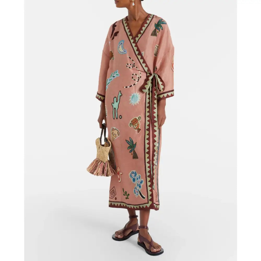 Alemais Linen and silk-blend wrap midi dress - Dress
