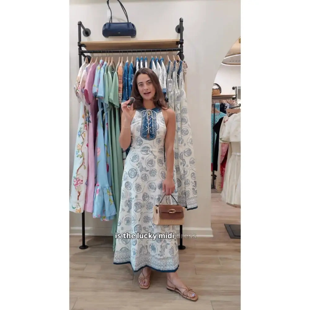 Alemais Lucky Lace Up Midi Dress in Ivory - Dress
