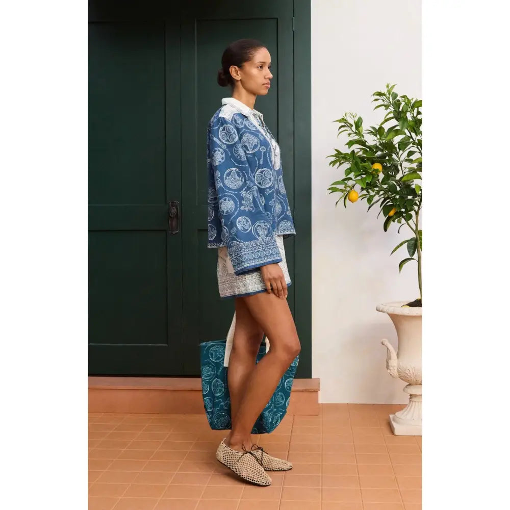 Alemais Lucky Lace Up Top in Blue - Tops