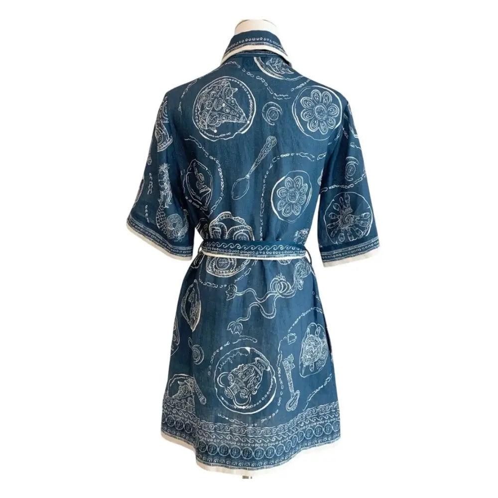 Alemais Lucky Mini Dress in Blue Linen - Dress