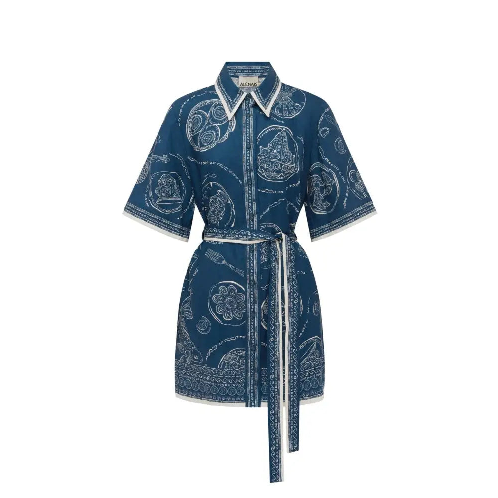 Alemais Lucky Mini Dress in Blue Linen - Dress