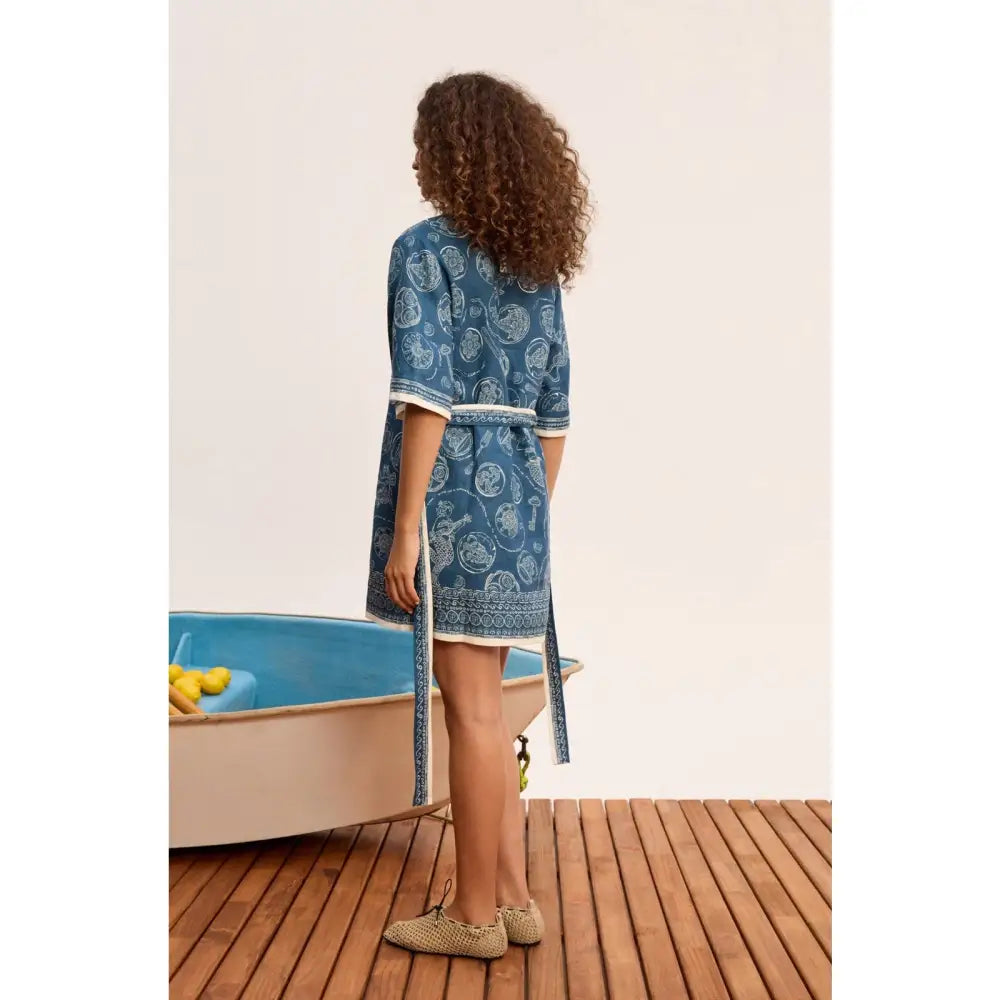 Alemais Lucky Mini Dress in Blue Linen - Dress