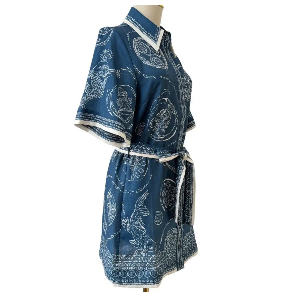 Alemais Lucky Mini Dress in Blue Linen - Dress