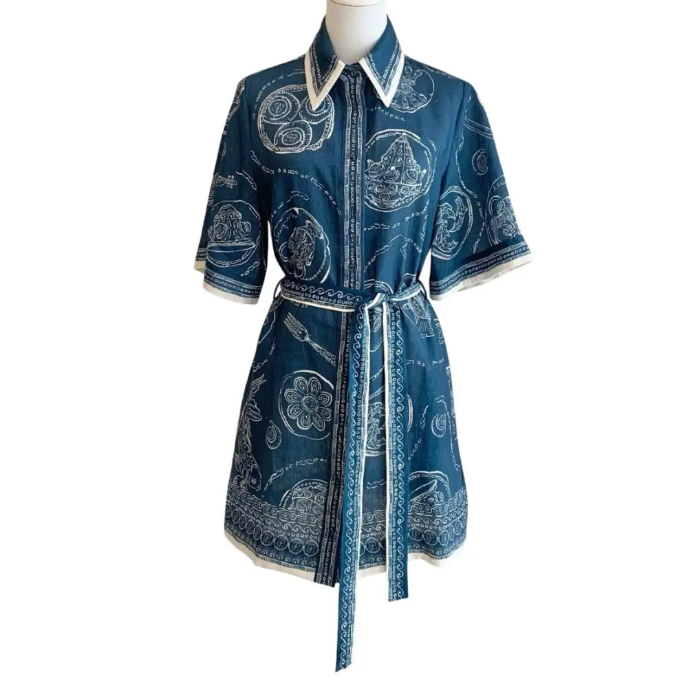 Alemais Lucky Mini Dress in Blue Linen - Dress