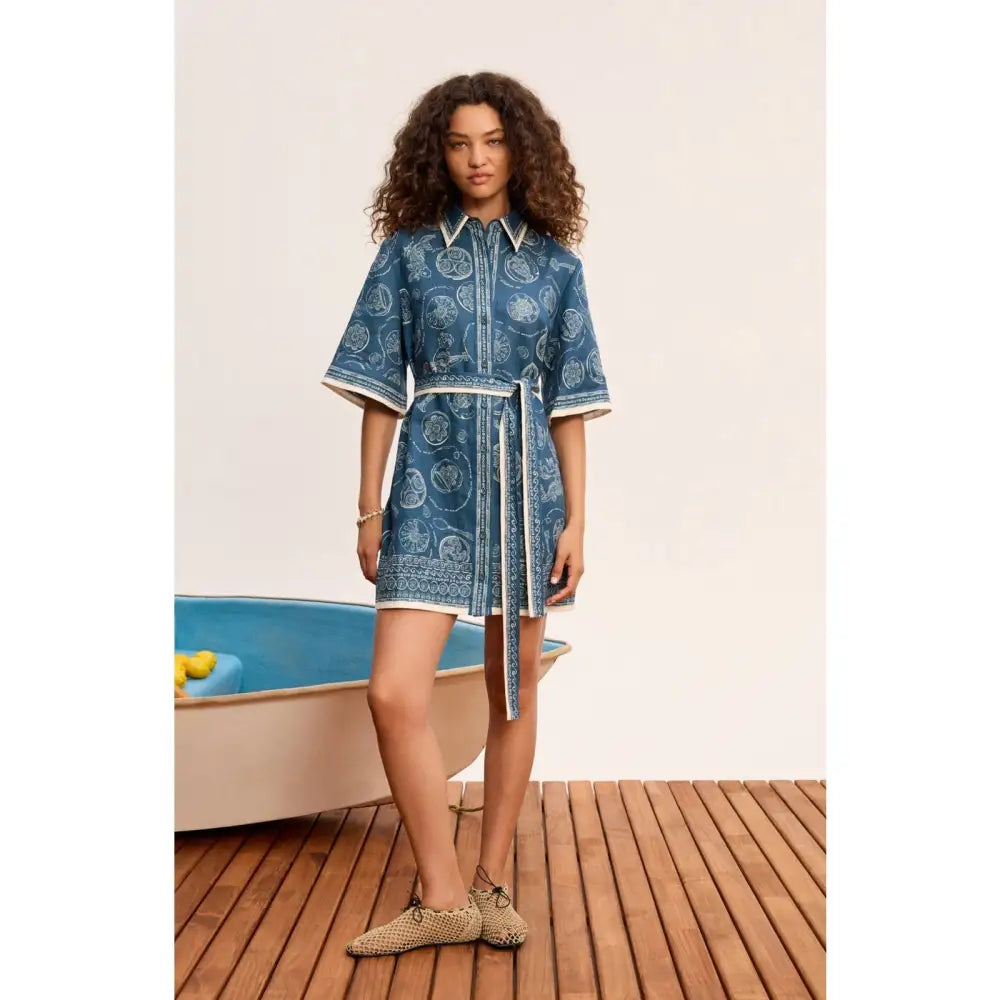 Alemais Lucky Mini Dress in Blue Linen - Dress