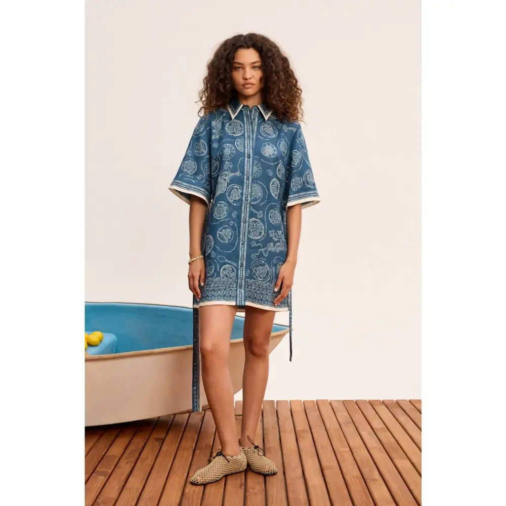 Alemais Lucky Mini Dress in Blue Linen - Dress