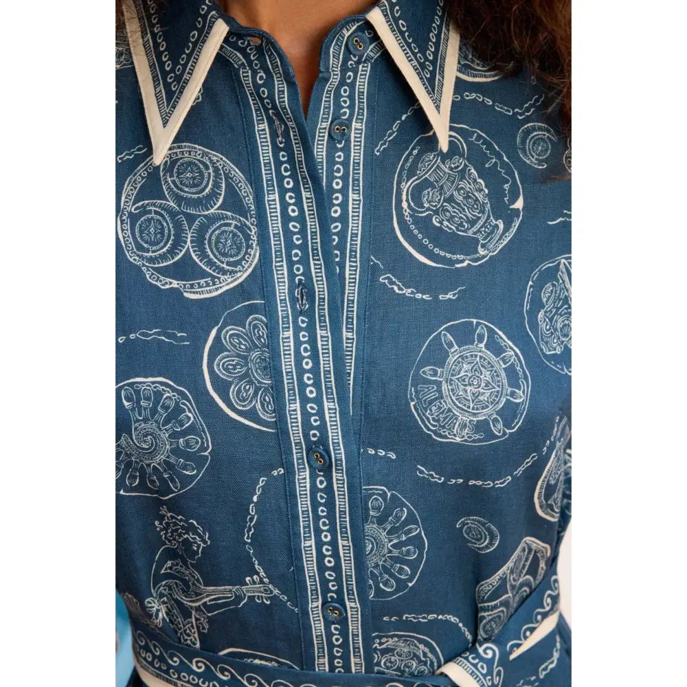 Alemais Lucky Mini Dress in Blue Linen - Dress
