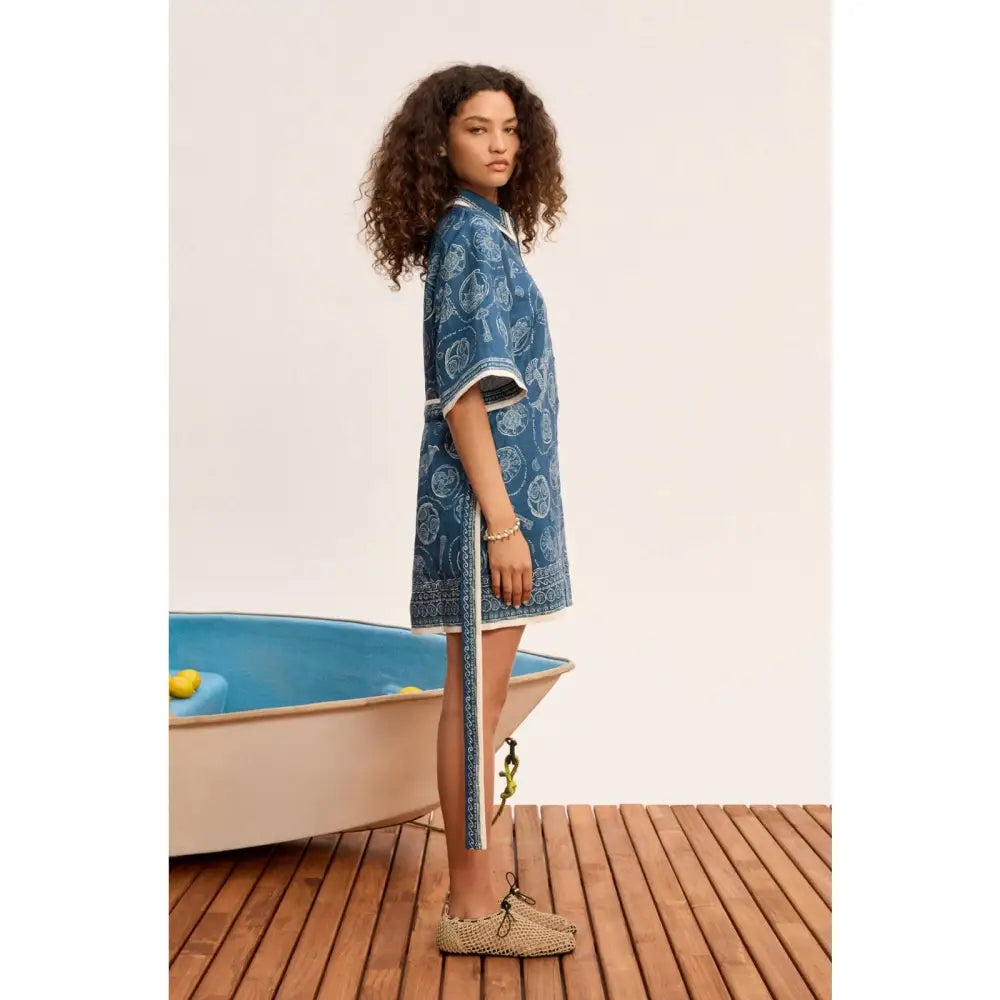 Alemais Lucky Mini Dress in Blue Linen - Dress