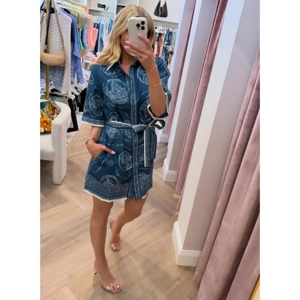 Alemais Lucky Mini Dress in Blue Linen - Dress