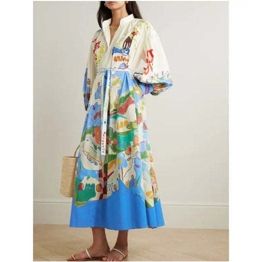 ALÉMAIS Nadia Hernández Belted Printed Organic Cotton Shirt Dress