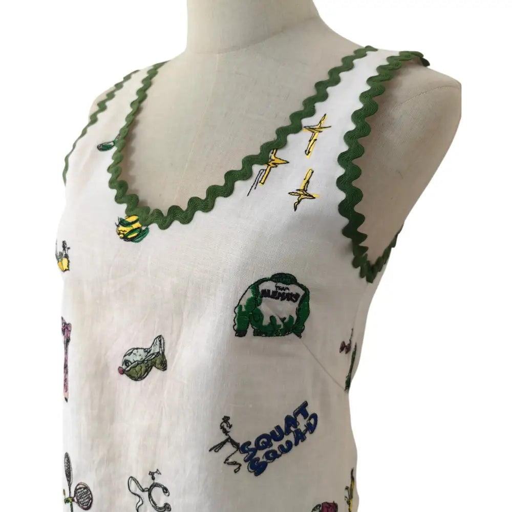 Alemais Play Linen Embroidered Sleeveless Scoop-Neck Mini Dress - Dress