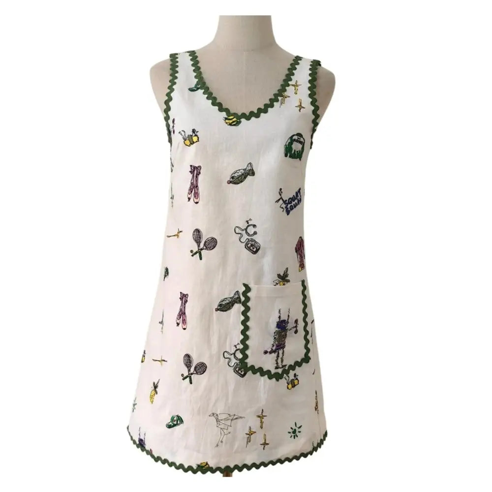 Alemais Play Linen Embroidered Sleeveless Scoop-Neck Mini Dress - Dress