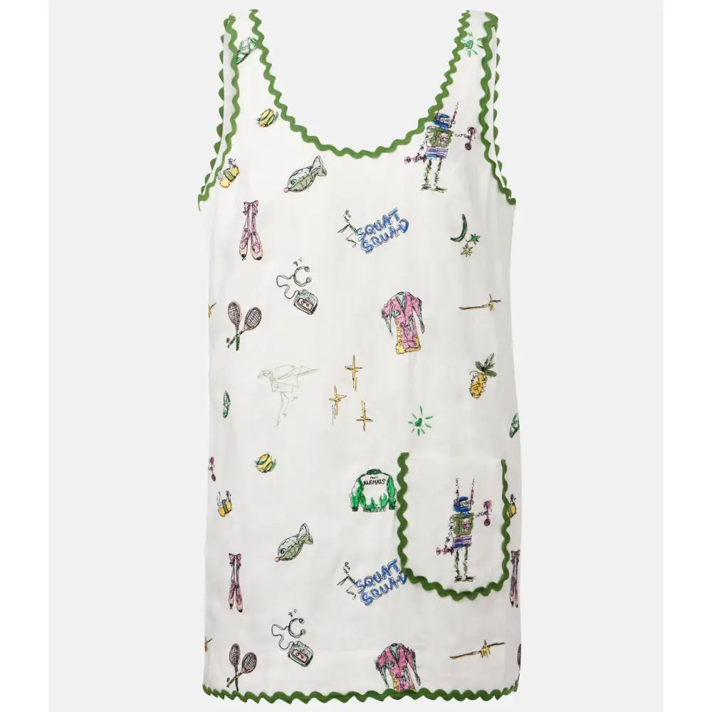 Alemais Play Linen Embroidered Sleeveless Scoop-Neck Mini Dress - Dress