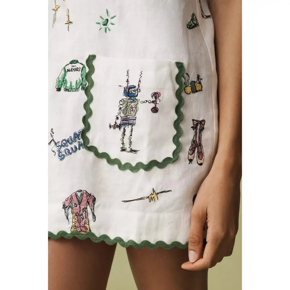 Alemais Play Linen Embroidered Sleeveless Scoop-Neck Mini Dress - Dress