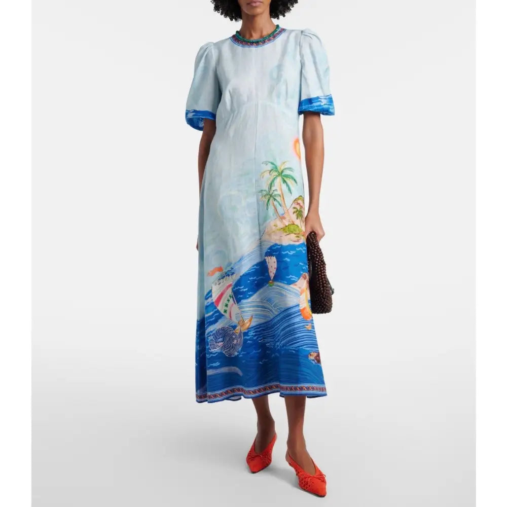 Alemais Printed linen midi dress - Dress