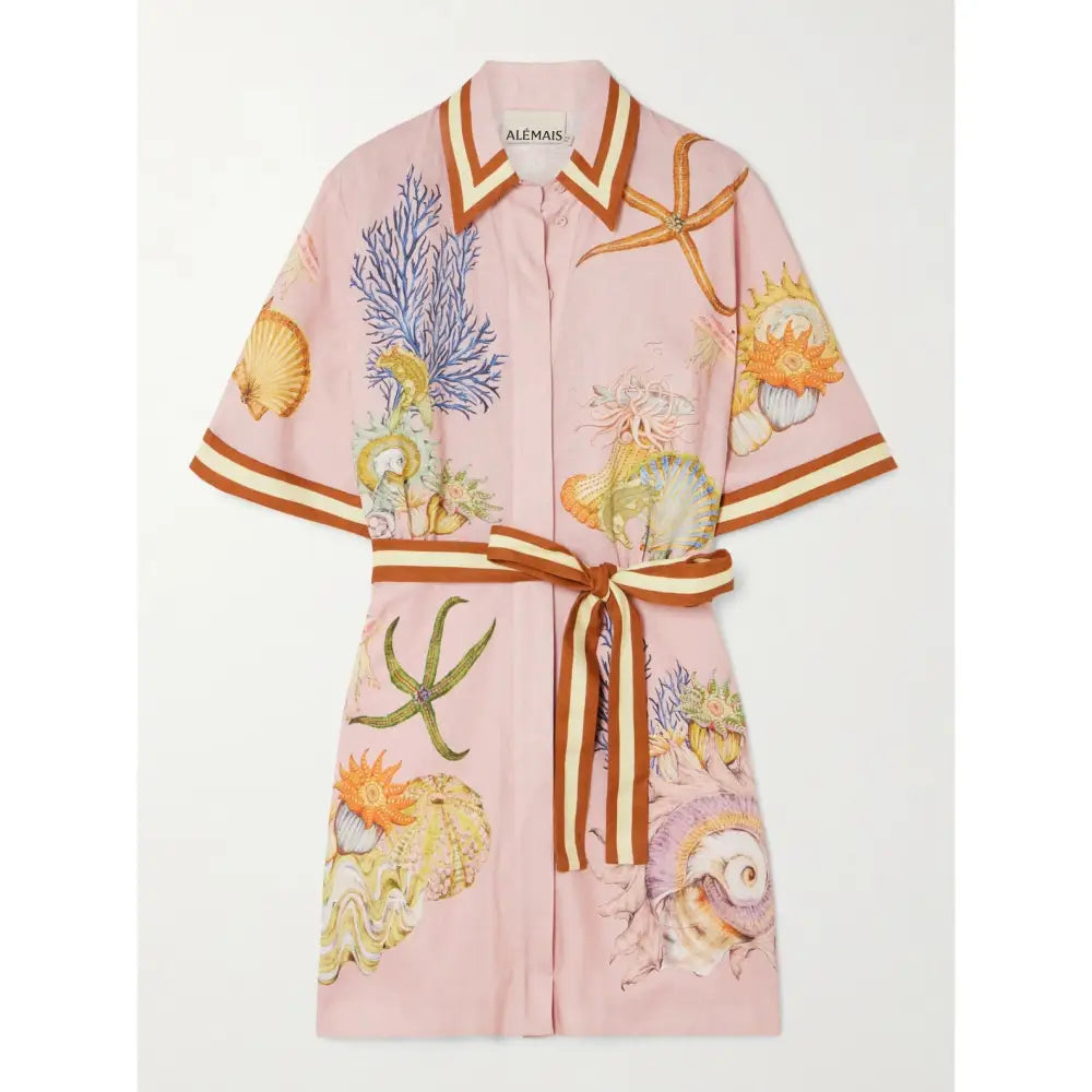 Alemais + Sam Pauletto Nereids belted printed linen gauze mini shirt dress Dress