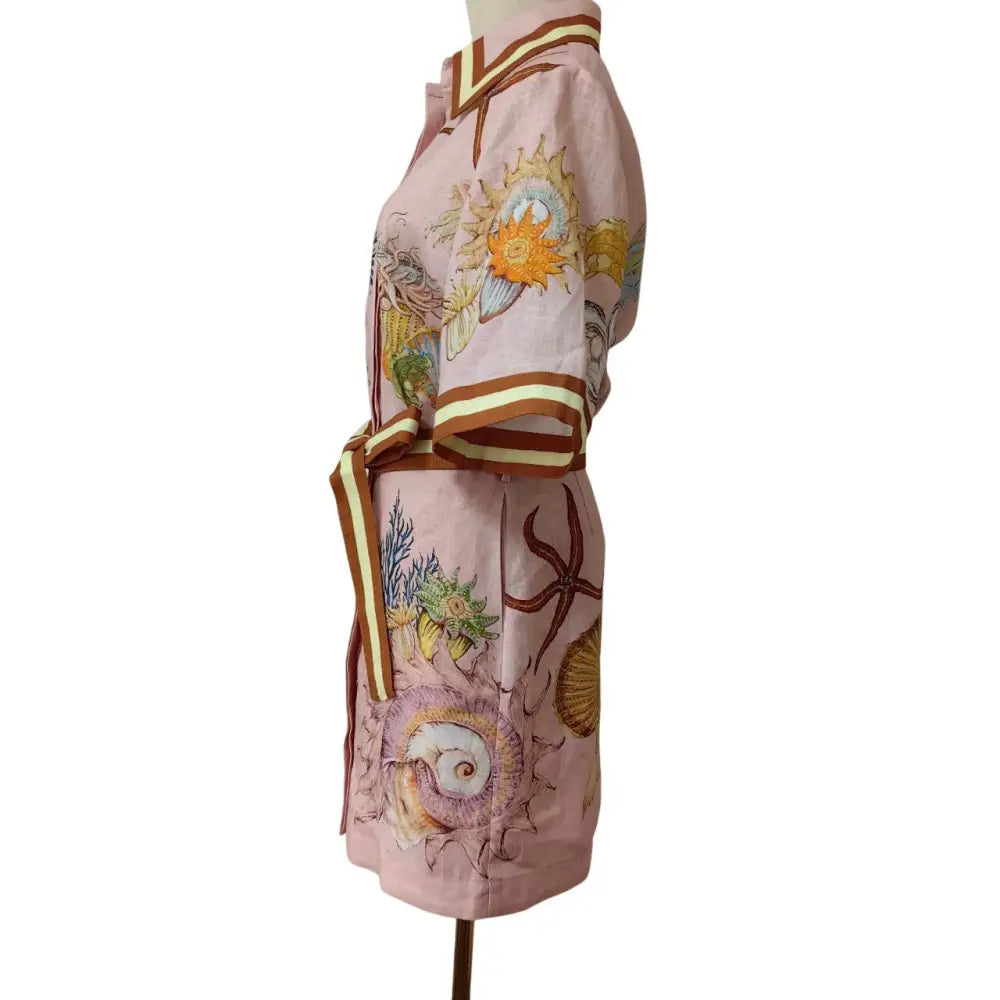 Alemais + Sam Pauletto Nereids belted printed linen gauze mini shirt dress Dress