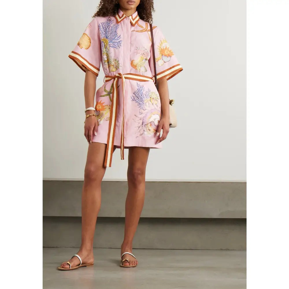 Alemais + Sam Pauletto Nereids belted printed linen gauze mini shirt dress Dress