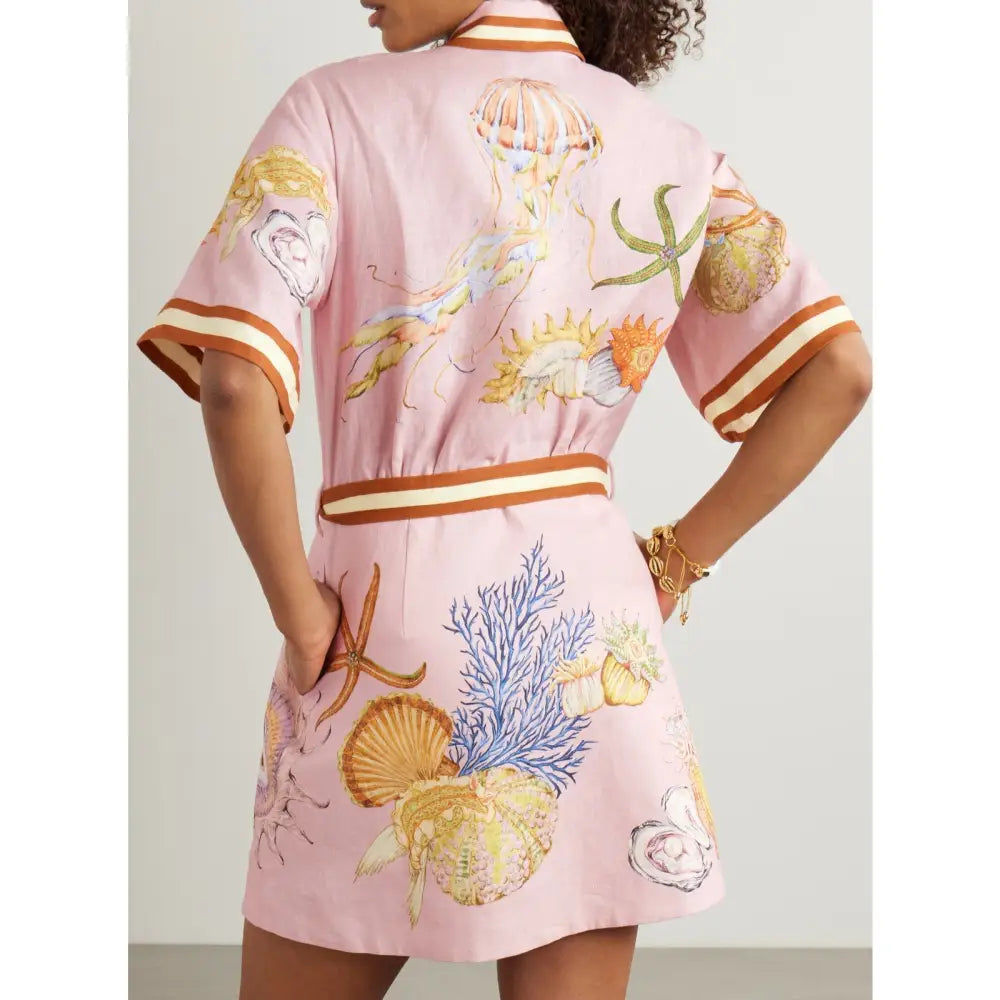 Alemais + Sam Pauletto Nereids belted printed linen gauze mini shirt dress Dress