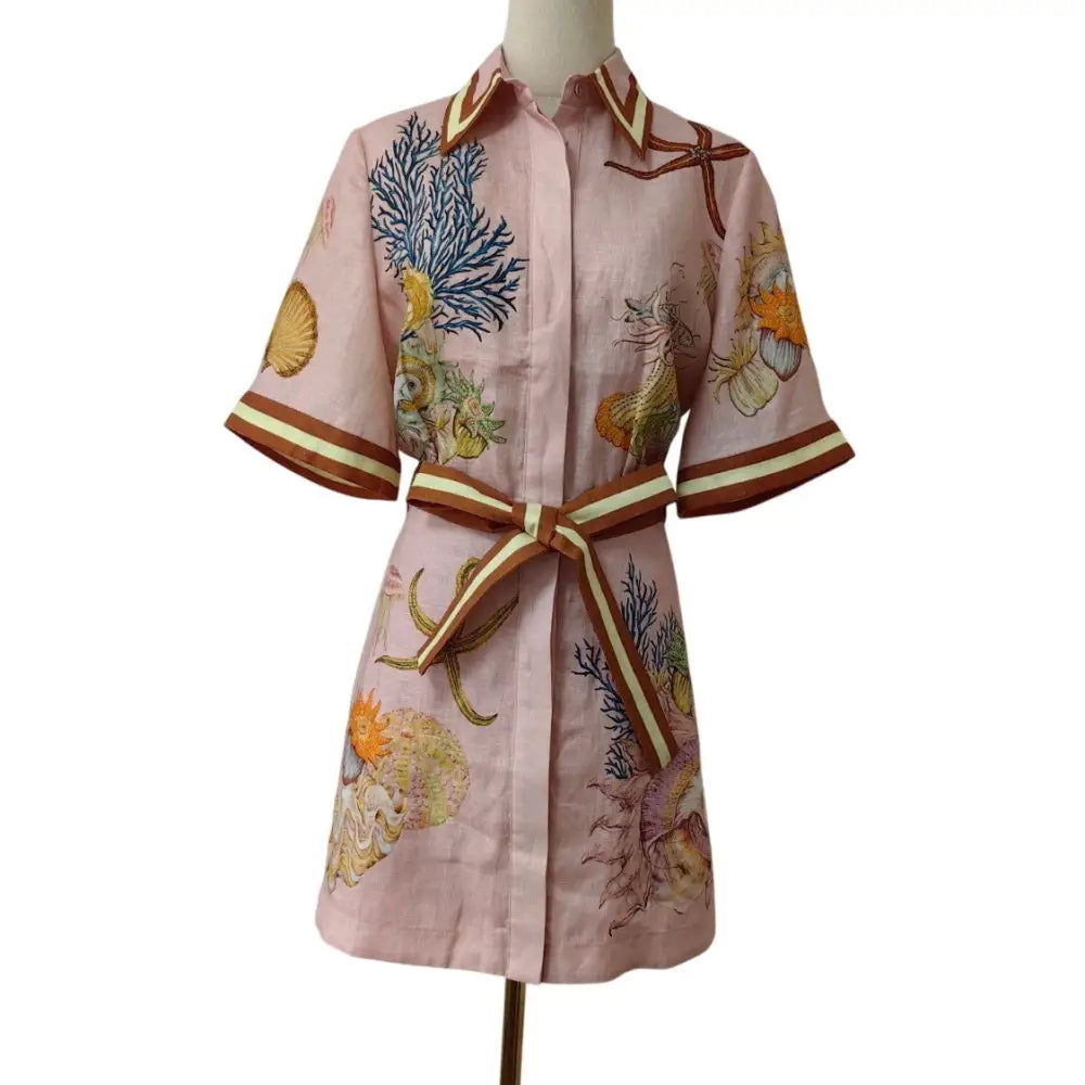 Alemais + Sam Pauletto Nereids belted printed linen gauze mini shirt dress Dress