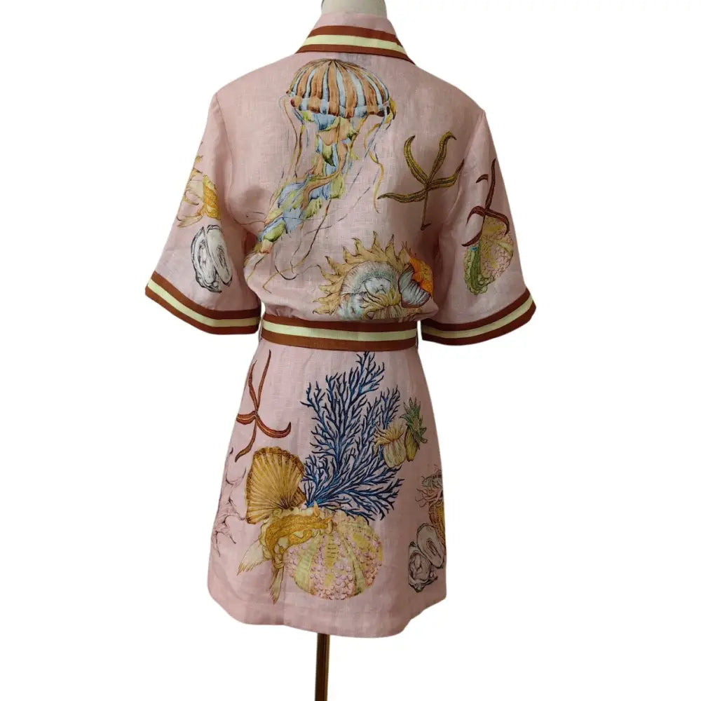 Alemais + Sam Pauletto Nereids belted printed linen gauze mini shirt dress Dress