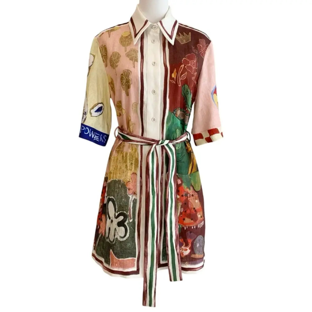 Alemais Tangible Love belted printed linen mini dress
