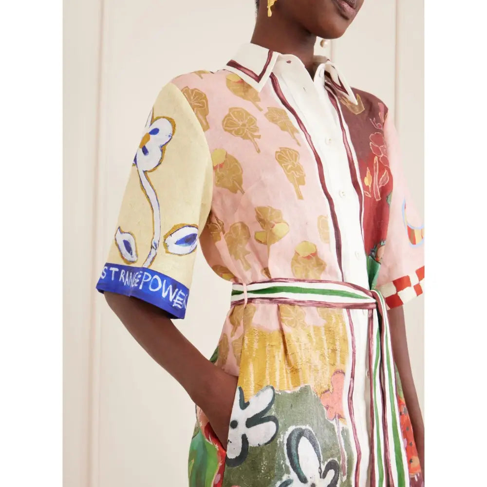 Alemais Tangible Love belted printed linen mini dress