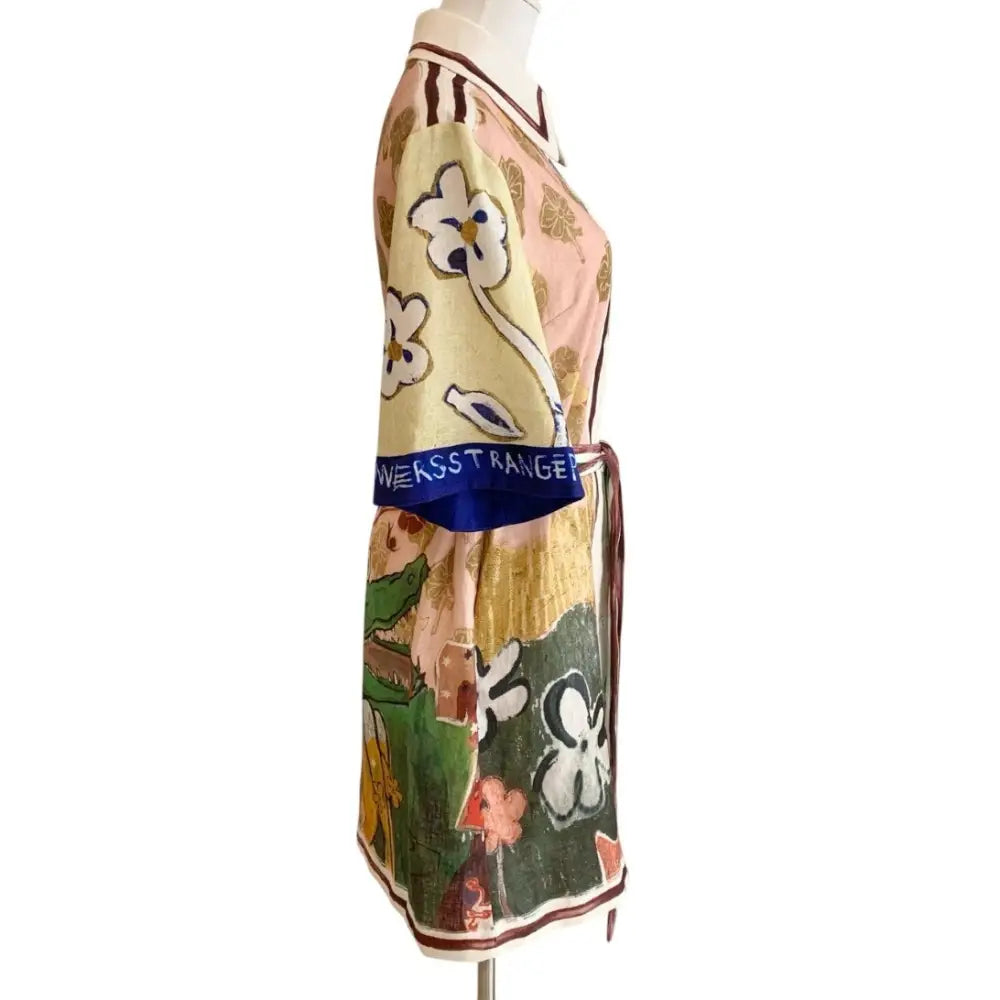 Alemais Tangible Love belted printed linen mini dress