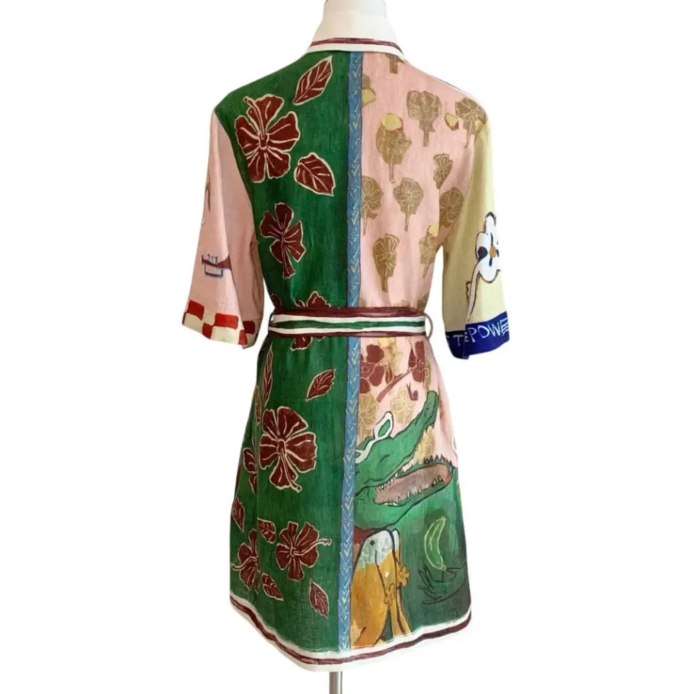 Alemais Tangible Love belted printed linen mini dress