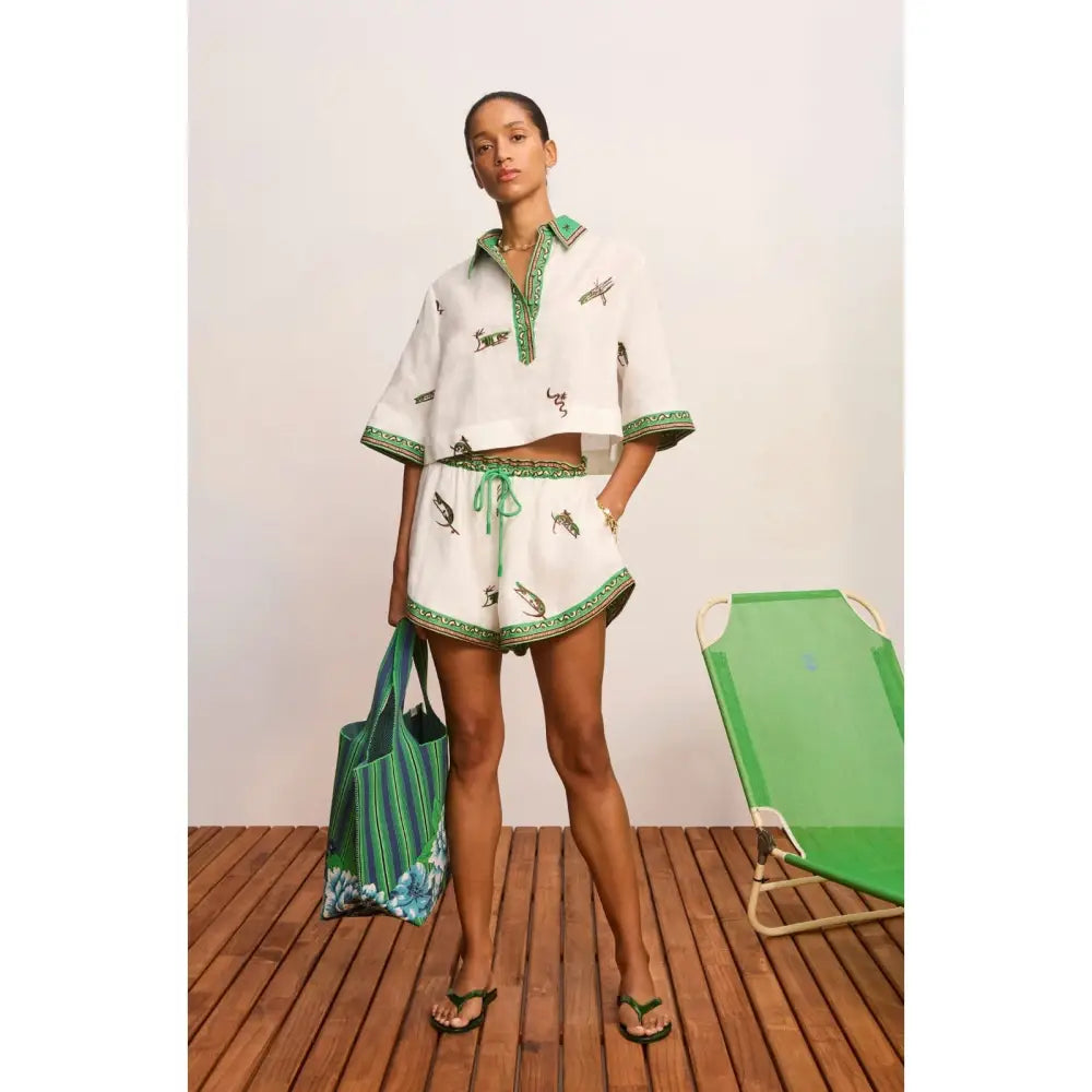 Alemais Wanda Linen Cropped Shirt - Tops