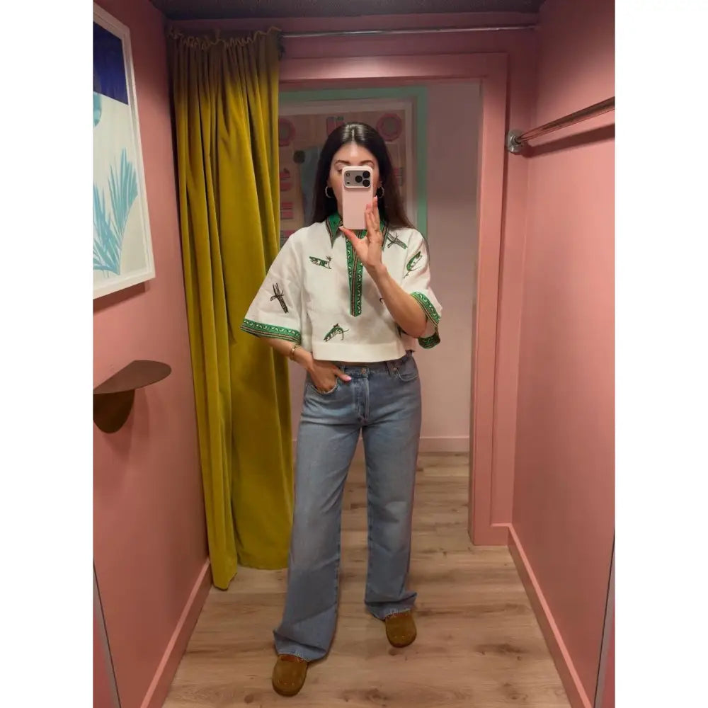 Alemais Wanda Linen Cropped Shirt - Tops