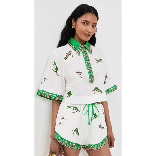 Alemais Wanda Linen Cropped Shirt - Tops