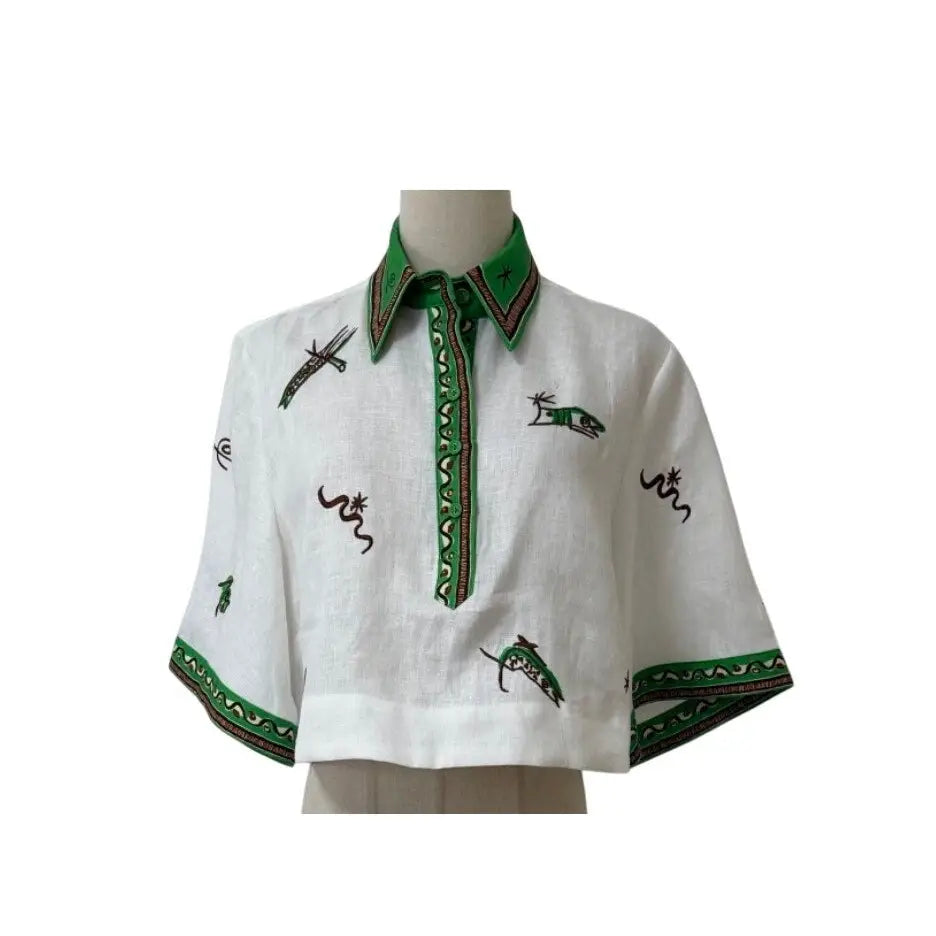 Alemais Wanda Linen Cropped Shirt - Tops