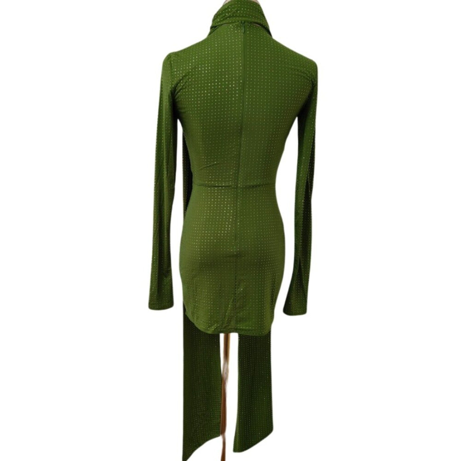 Alex Perry Fern Green Crystal Embellished Long-Sleeve Dress