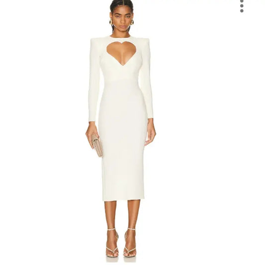 Alex Perry Monroe Heart Cutout Crepe Midi Dress White Cream | Occasion Dress