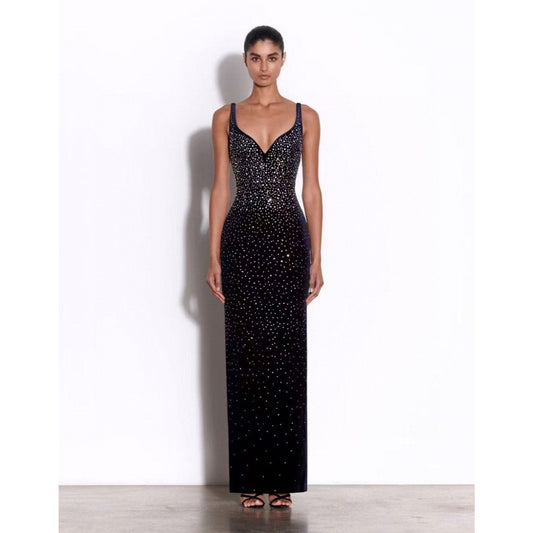 Alex Perry Women’s Black Singlet Crystal Velvet Column Gown - Dress