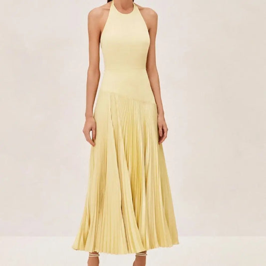 Alexis Saab Yellow Pleated Maxi Dress