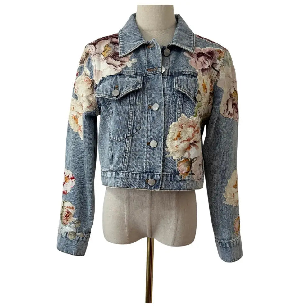 Alice + Olivia CHLOE EMBROIDERED DENIM JACKET - Jacket