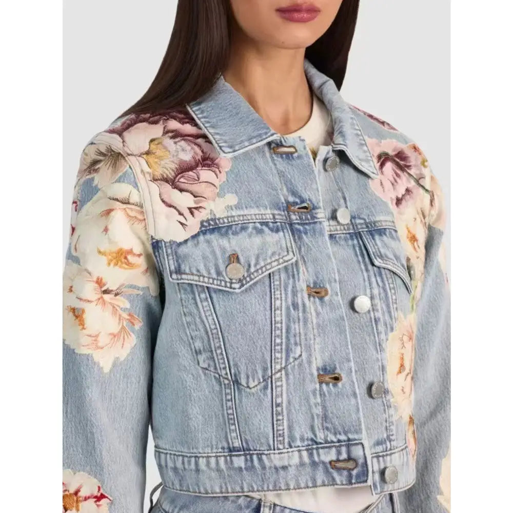 Alice + Olivia CHLOE EMBROIDERED DENIM JACKET - Jacket