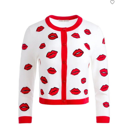 Alice + Olivia DARODA KISS CREWNECK CROPPED CARDIGAN XS - Alice + Olivia Bernardi Collective