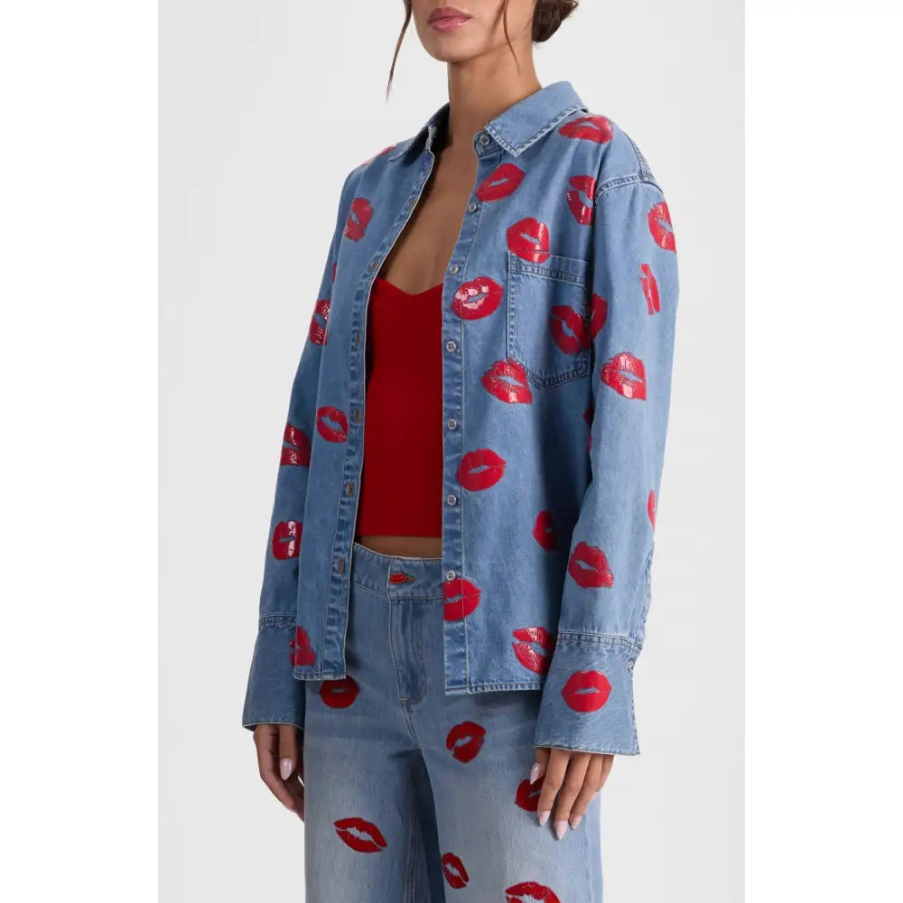 Alice + Olivia FINELY OVERSIZED BUTTON DOWN - Tops