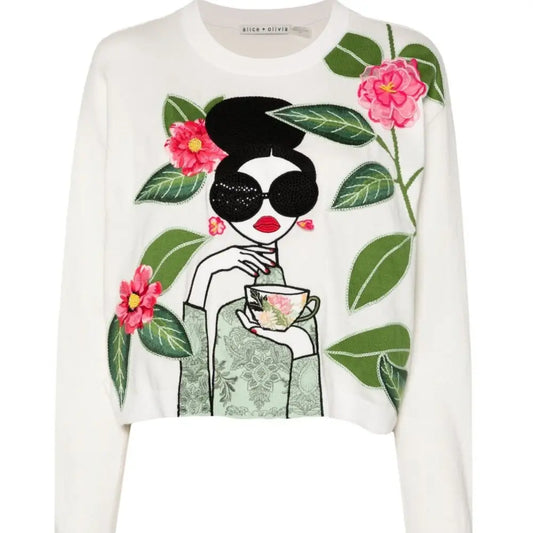Alice + Olivia Gleeson Floral Sweater | Vibrant Knitwear