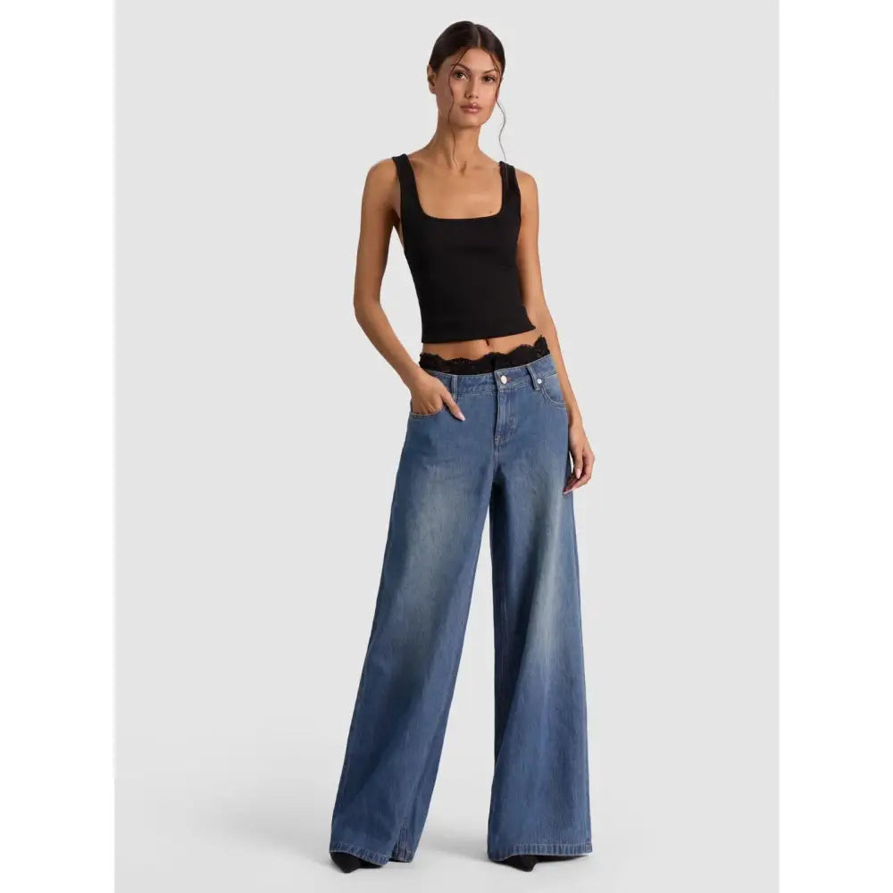 Alice + Olivia IAN LACE TRIM JEAN - Bottoms