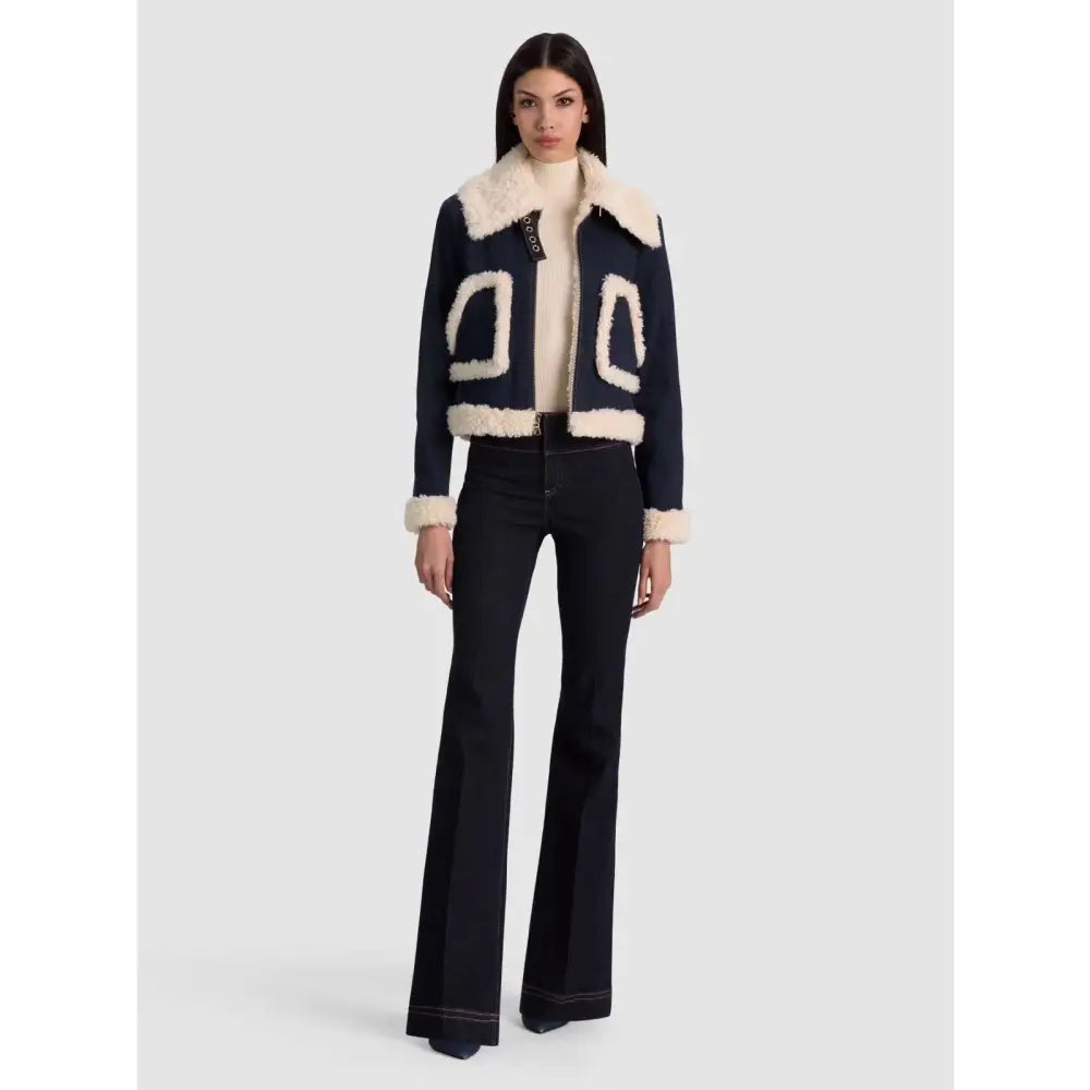 Alice + Olivia ISAIAH FAUX SHEARLING DENIM AVIATOR JACKET - Jacket